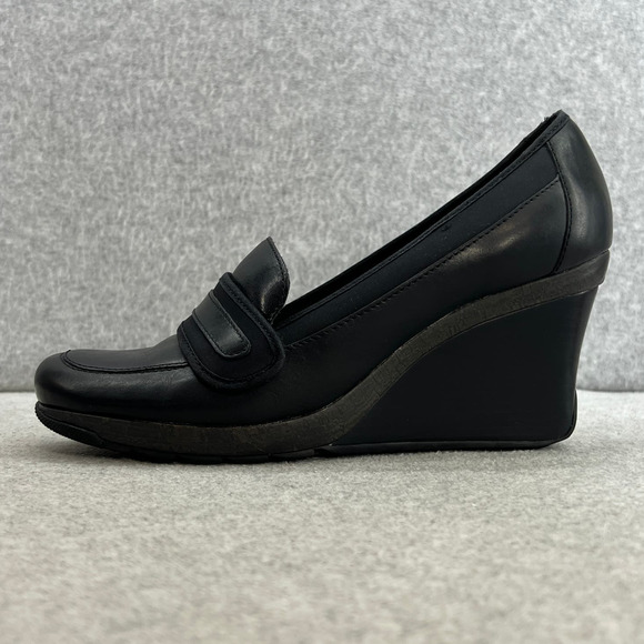 Kenneth Cole Bird Cede Leather Wedge Heel Loafer-Preppy-Y2K - Black- Women 9 - Picture 2 of 12
